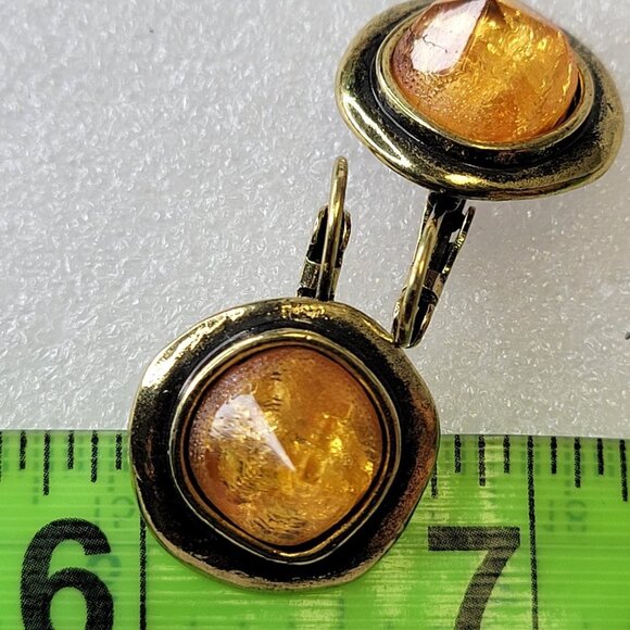 Amber Orange and Gold Tone Earrings - Picture 9 of 11